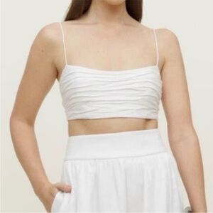 Reformation Louise Linen Top White fitted bodice cropped smocked back Sz 10 NEW